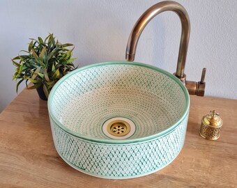 Aqua Green Mid Century Modern Bowl Sink - Bathroom Vessel - CHEBKA Design