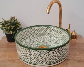 Fregadero de tazón moderno de mediados de siglo verde oliva - Lavabo de recipiente de baño - Diseño CHEBKA