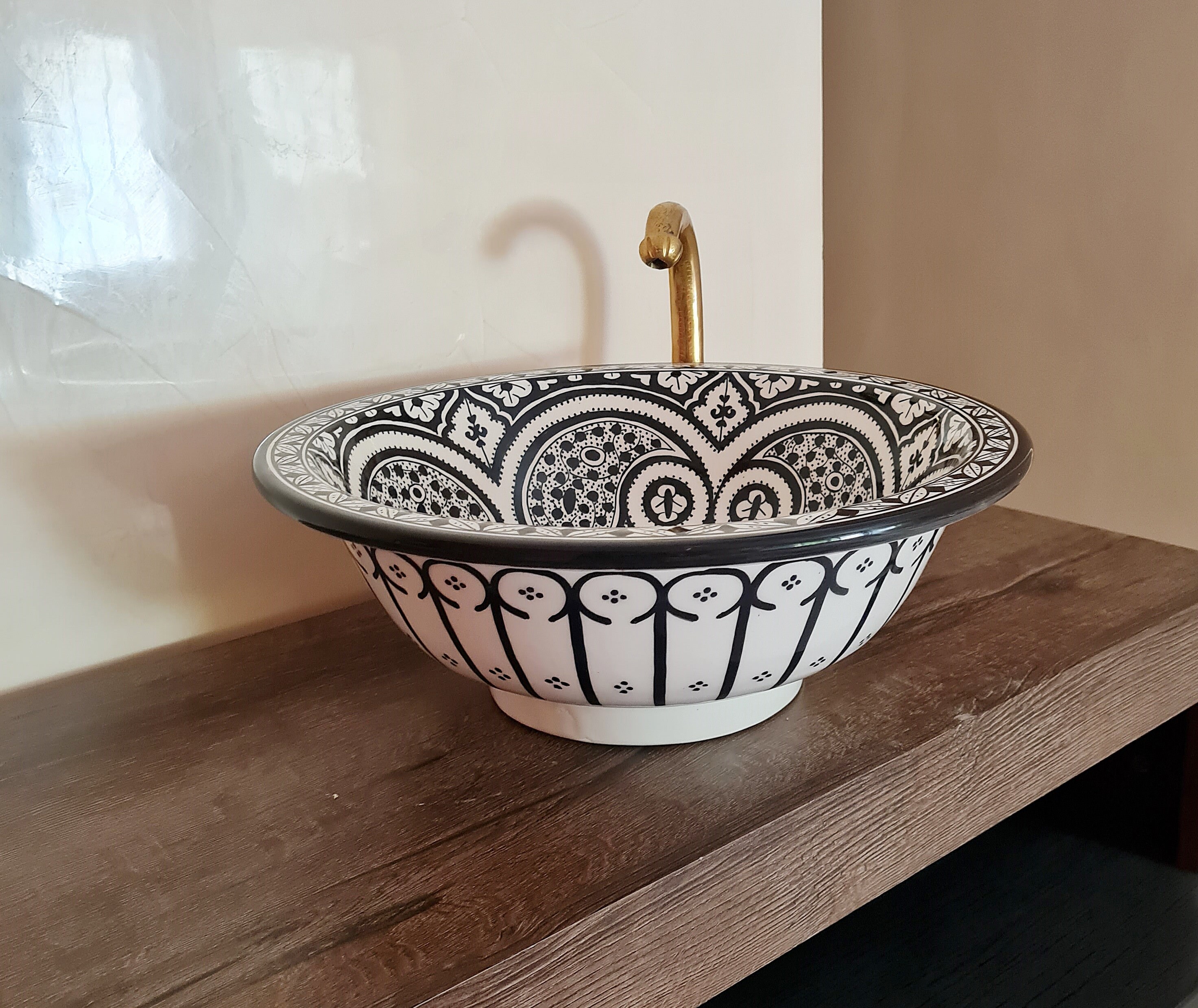CUSTOMIZABLE Black & White Ceramic Vessel / Drop in Sink Etsy