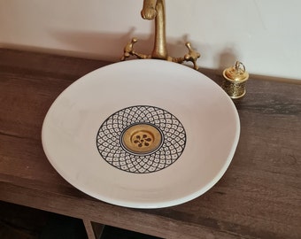 Hannah's custom Minimalist Hand-painted Ceramic Vessel sink - 16" diameter, 5" deep - Matte white glaze