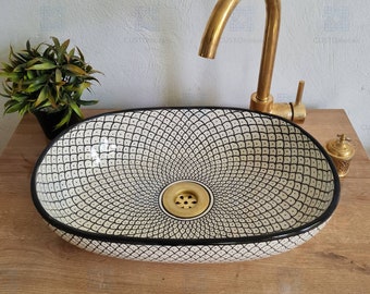 Mid Century Modern Oval Sink - Handmade Oval Washbasin - HandPainted Vessel Sink - Handcrafted Oval Shaped Vanity Sink - Bathroom remodeling