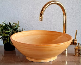 Solid Orange Natural Terracotta Bathroom Sink Vessel