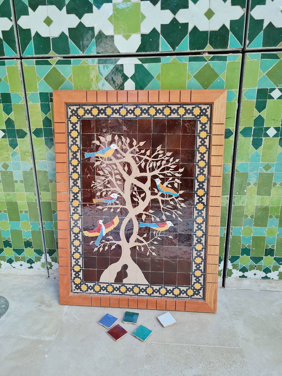 Birds on Engraved Tree Hanging Wall Decor Mosaic Wall Art Etsy