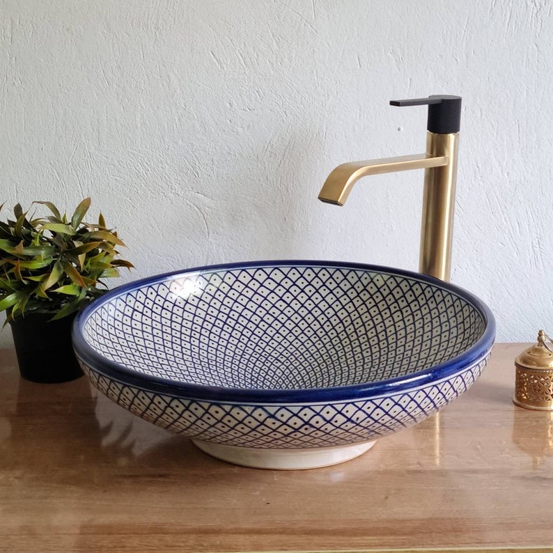 Mid Century Modern Bathroom Vessel Sink Fish Scales Design Etsy
