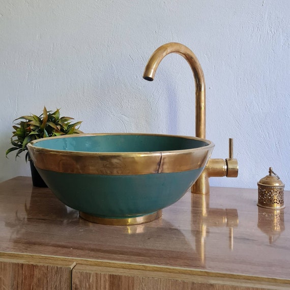 Emerald Green Aged Brushed Brass Bathroom Vanity Sink Etsy