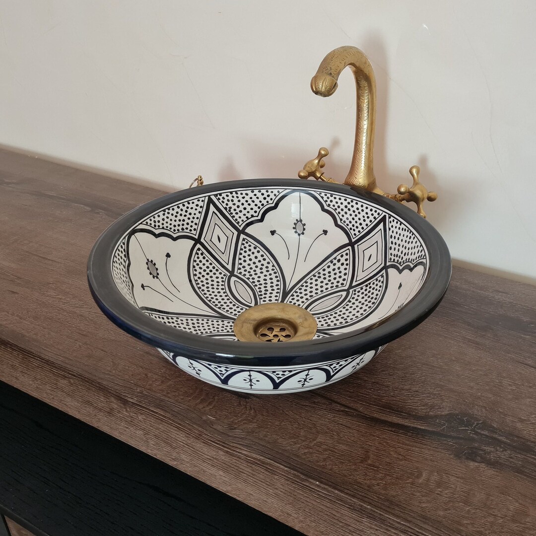 Black & White Bathroom Wash Basin Bathroom Vessel Sink Countertop Basin