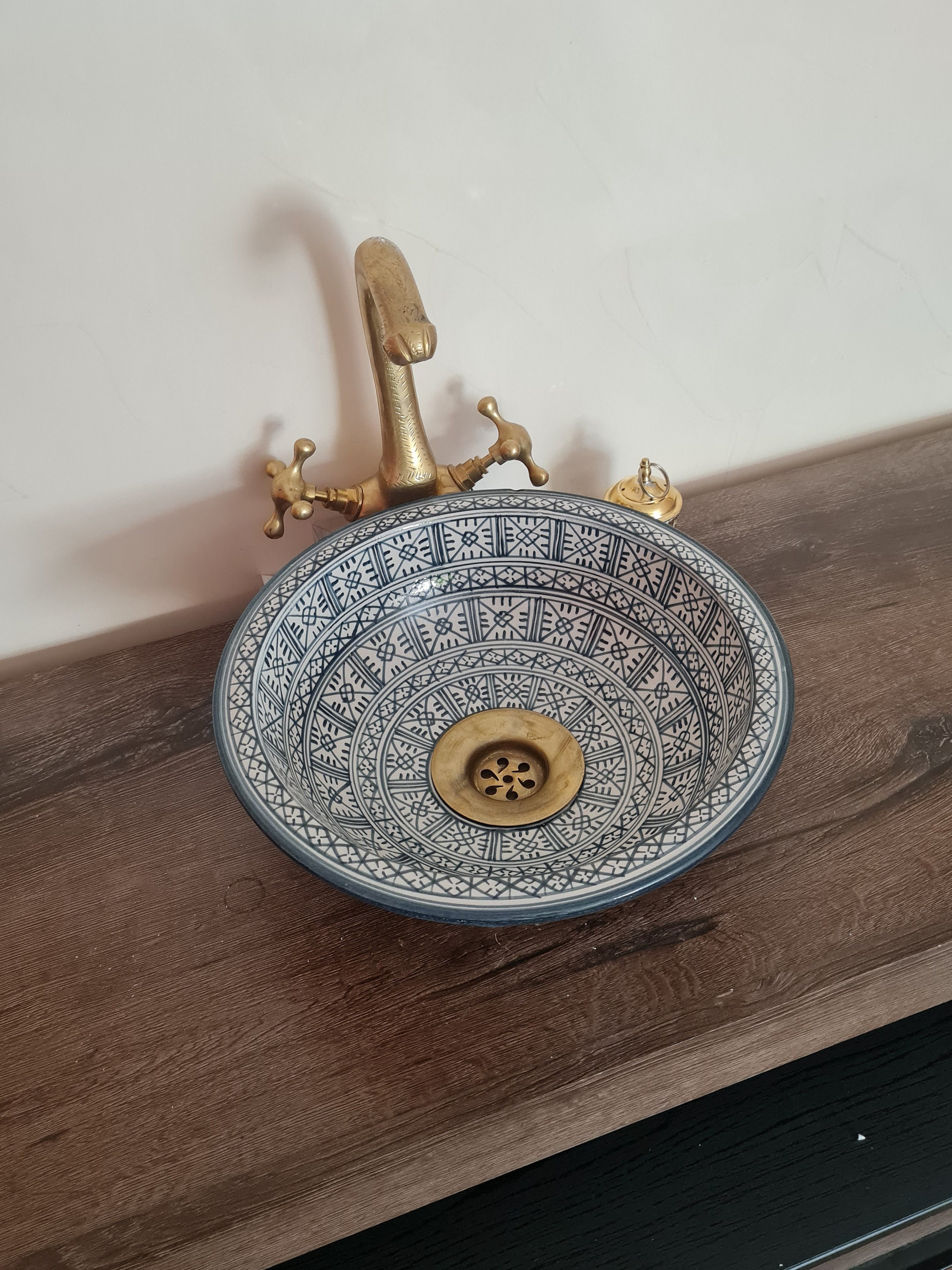 Antique French Copper Coat of Arms Lavabo and Basin on Wooden Wall