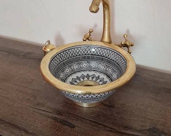 Custom Made 120mm Height  35mm diameter Bathroom Sink - Blue with Gold Instead of Brass - Design as pictured
