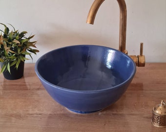 Solid Blue Bathroom Sink - BRAYA Rustic Washbasin