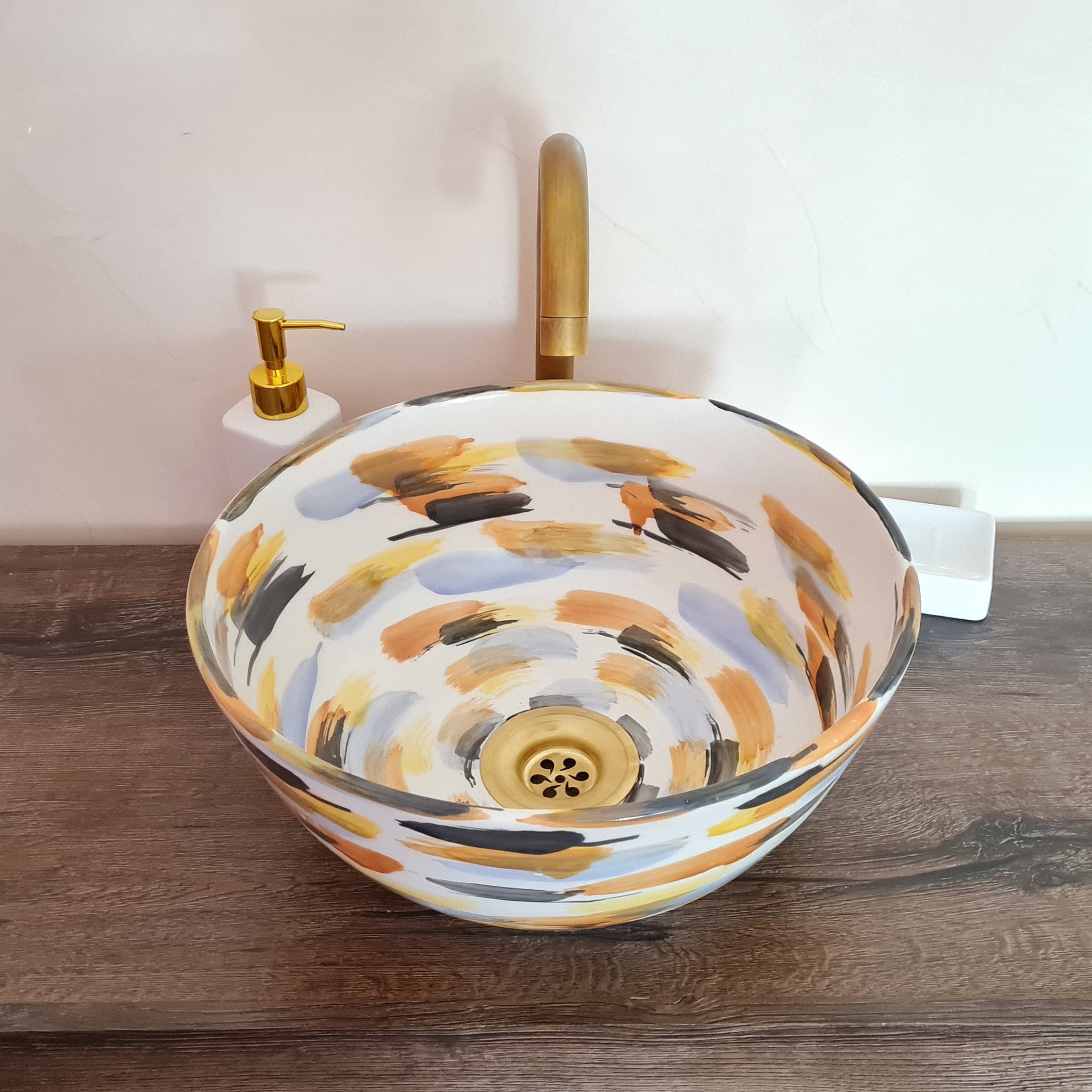 Minimalist Handpainted Ceramic Vessel Sink Handmade Bowl Etsy