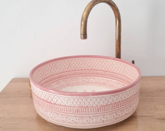 Bathroom Vessel Sink - Pink Bathroom WashBasin -  Countertop Basin - Mid Century Modern Bowl Sink Lavatory - Solid Brass Drain Cap Gift