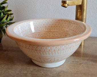 Peach Handpainted Mid-Century Modern Bathroom Basin Sink