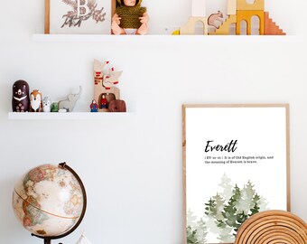 Watercolor Forest Name and Meaning Print