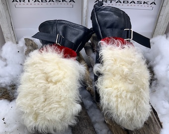 Recycled fur and leather mittens, Les Marjolaine Small-Petit