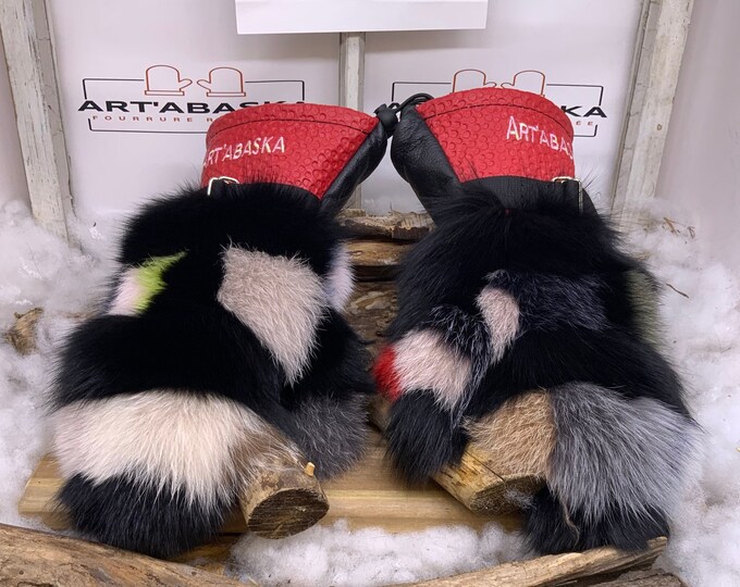 Recycled and remodeled fur and leather mittens. The Anne-Maries. Size Medium