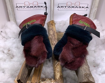 Recycled fur and leather mittens, Les Nicole. Small-Petit