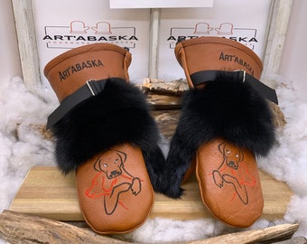Recycled fur and leather mittens. Special Edition Love of Dogs. Aline. Size Large