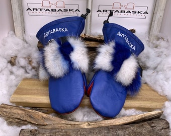 Recycled fur and leather mittens, Les Céline. Size Medium