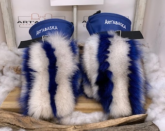 Recycled and remodeled fur and leather mittens. Les Germaine. Size Large