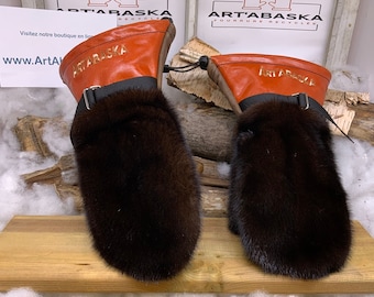 Recycled fur and leather mittens, Les Claudie. Medium size