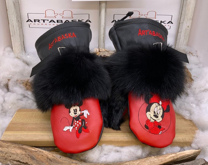 Recycled leather and fur mittens. Minnie Special Edition. The Alices. Size Large