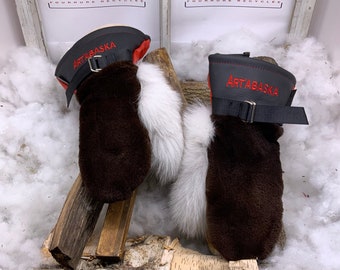 Recycled fur and leather mittens, Les Ginette Small-Petit