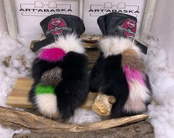 Recycled and remodeled fur and leather mittens. Harley Les Aimée special edition. Size Medium