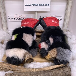 Recycled and refashioned fur and leather mittens. Anne-Marie. Size Medium