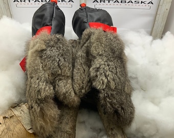 Recycled fur and leather mittens. Les Denise. Size Large