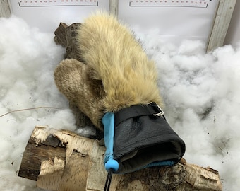 Recycled fur and leather mittens, Les Jacqueline Large