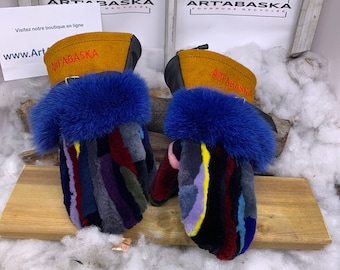 Recycled and remodeled fur and leather mittens. Les Gilberte. Size Medium