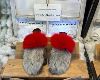 Medium Emilia city mittens in recycled fur – Handmade in Quebec – Lightweight, elegant, urban comfort – ArtAbaska