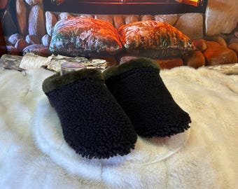 Marie-Thérèse slippers, women's size 8 – Italian sherling & recycled leather, unique handmade piece from Quebec