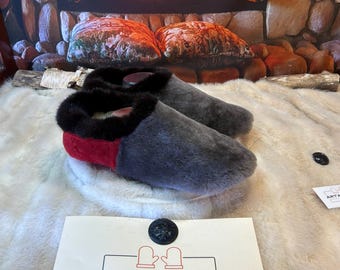 Men's Magella slipper, size 11 – Italian sherling & recycled leather, unique piece handmade in Quebec