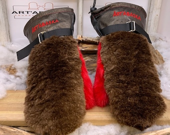 Recycled fur and leather mittens, Les Lucienne. Size Large