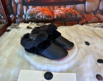 Ophélia slippers, women's size 8 – Italian sherling & recycled leather, unique handmade piece from Quebec