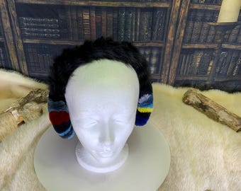Earmuffs made entirely of recycled fur, individually sewn straps