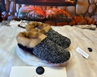 Flore Men's Slipper Size 10 – Italian Sherling & Recycled Leather, Unique Handmade Piece Made in Quebec