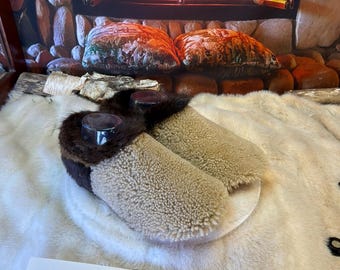 Men's Claire slipper, size 9.5 – Italian sherling & recycled leather, unique handmade piece from Quebec