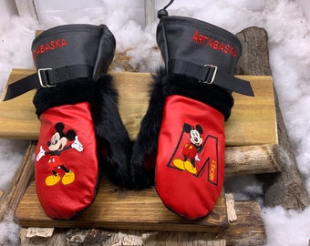 Mickey Special Edition Recycled Fur Mittens. Les Edith. Size Medium
