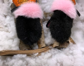 Harley Davidson Edition Recycled Fur and Leather Mittens Size Medium
