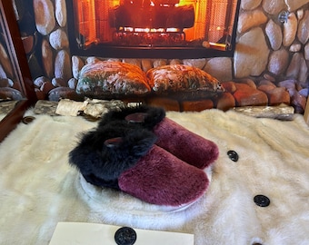 Slipper Lydia pointure 10 femme – Sherling italien & cuir recyclé, pièce unique faite à la main au Québec