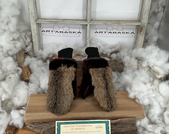 City mittens in recycled fur and leather, Les Huguette Size Medium