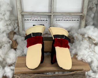 Recycled Fur and Leather Mittens – Les Irène, Size Medium, Handmade