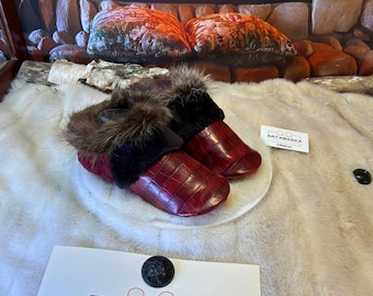 Clementine slippers, women's size 8 – Italian sherling & recycled leather, unique handmade piece from Quebec