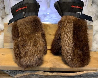Recycled fur and leather mittens, Les Lucile Medium size
