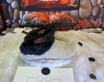 Slipper Angéline pointure 10 femme – Sherling italien & cuir recyclé, pièce unique faite à la main au Québec