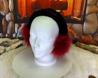 Earmuffs made entirely of recycled fur, Rerard edition, dyed and sewn in patchwork