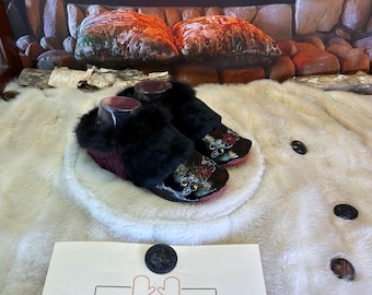 Hermine slippers, women's size 7 – Italian sherling & recycled leather, unique handmade piece from Quebec