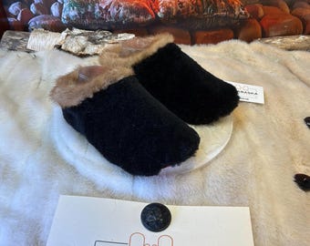 Amelia slippers, women's size 7 – Italian sherling & recycled leather, unique handmade piece from Quebec